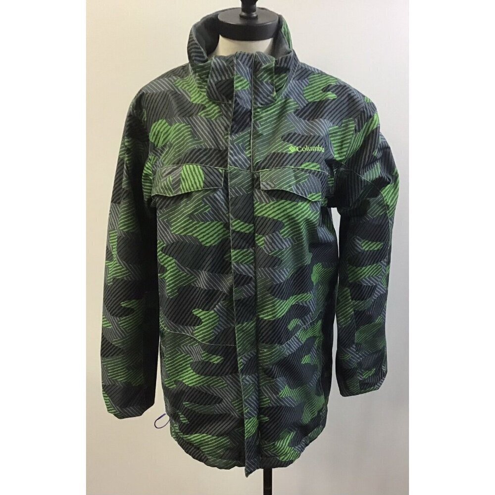 Boys XL or 18/20 Fleece Lined Columbia Winter Coat Green/Grey/Black